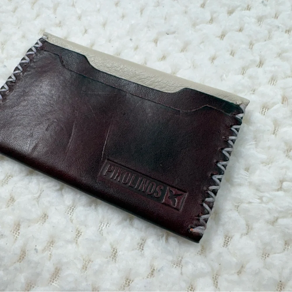 Pikolinos Brown Leather Open Top Small Card Holder Wallet Travel Unisex